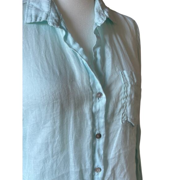 Bella Dahl Blue 100% Linen Button Shirt Women's Size M Breathable Quiet Luxury - Picture 4 of 9